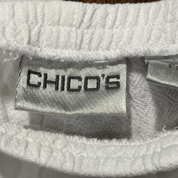 Chico's Wide Leg Pants White Textured Cotton Large Pull On Elastic Waist FLAW - Picture 5 of 15